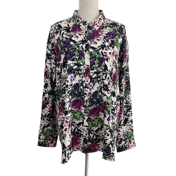 𝅺J. Jill Women’s Floral Print Button Up Shirt Blouse Size XL Lightweight - Picture 1 of 9